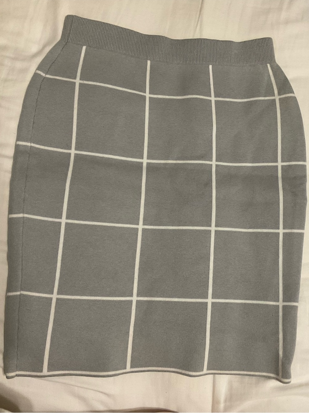 Windowpane Knit Pencil Skirt - Gray